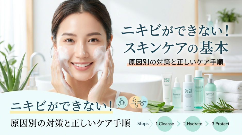 スキンケアでニキビができないようにする基本。原因別の対策と正しいケア手順